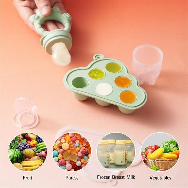 Babyfrugtføder med ispindeform, velegnet til babyer i alderen 3-12 måneder, en bidelegetøjsgave til babyer (grøn).