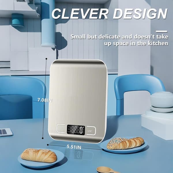 Food Scale, 5kg Kitchen Scale with 6-Unit Weighing Function and LCD Display, 1.4g Stainless Steel Digital Food Scale.