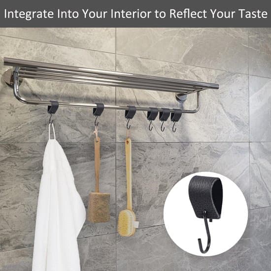 S-Hooks (Set of 8) - Black Hanging Hooks Clothes Hooks with Leather Loop - For Clothes Hangers Clothes Rails Kitchen and Bathroom