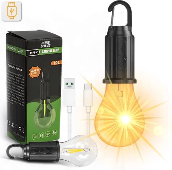 Campinglampe 2 stk. - nødbelysning - 3 indstillinger - campinglanterne - genopladelig campinglampe - teltlampe (Inkluderer ikke solcellefunktion)