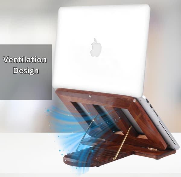 Ergonomic Wooden Laptop Stand - Adjustable & Foldable Desk Stand for Laptops, Tablets and Notebooks | Improved Cooling Ventilation (Natural Wood)