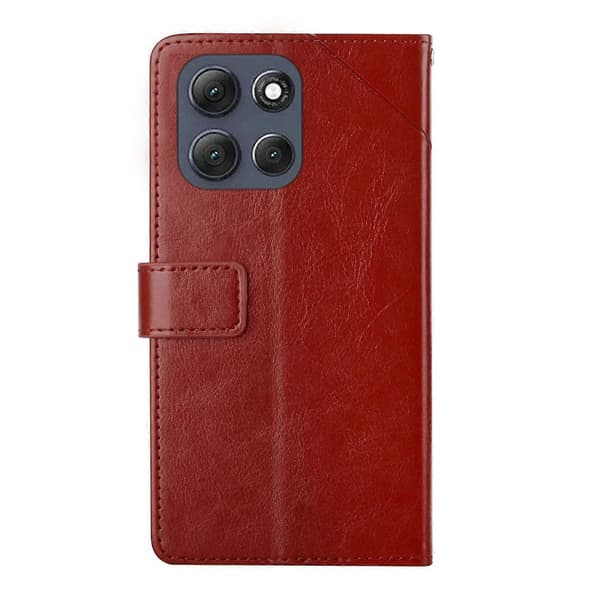 For Motorola Moto G56 5G HT01 Y-shaped Patterned Flip Leather Case Brown