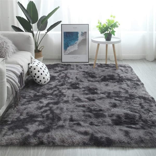 Gulvmåtte, stort tæppe, blødt soveværelsestæppe, skridsikkert, fluffy, rya-tæppe til indendørs brug (sort grå, 80 x 120 cm)