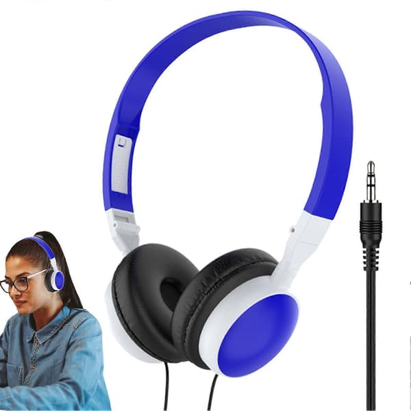 Kablet Over-Ear Datamaskinheadset med Støyreduserende Puter, Sammenleggbar Design for PC og Nettbrett, Mørkeblå