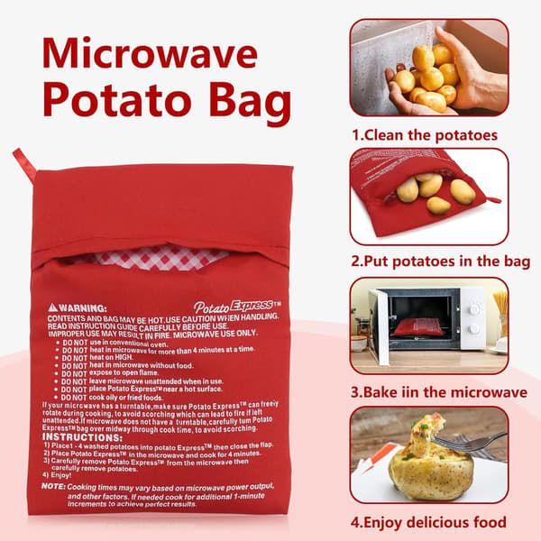 Återanvändbara mikrovågspotatispåsar, 2-pack, röd