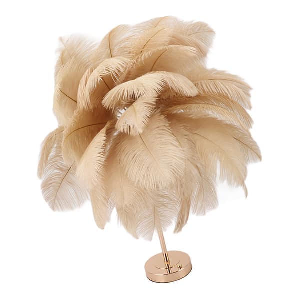 Ostrich Feather Table Lamp, Rechargeable, Modern Romantic Decorative Lamp, Bedroom Lamp, Bedside Lamp, Home Decor Light Tan