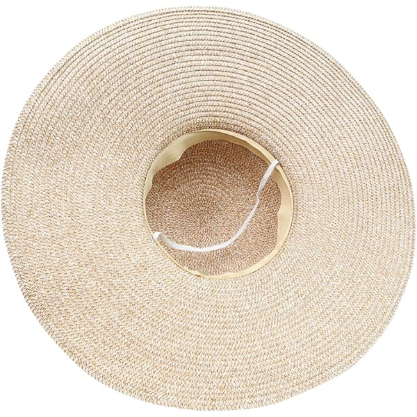Dam bredbrättad stråhatt hopfällbar solhatt UPF 50+ (Beige)