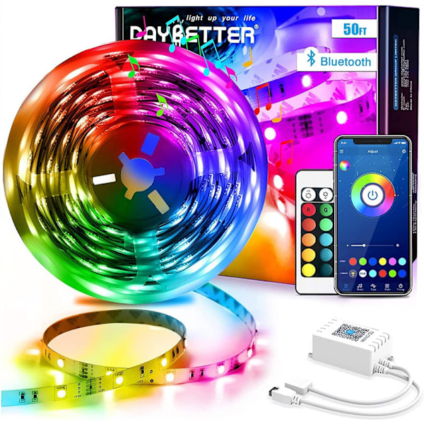 LED-remsa, 15 m, 5050 RGB LED-remsa, Bluetooth, app-kontroll,