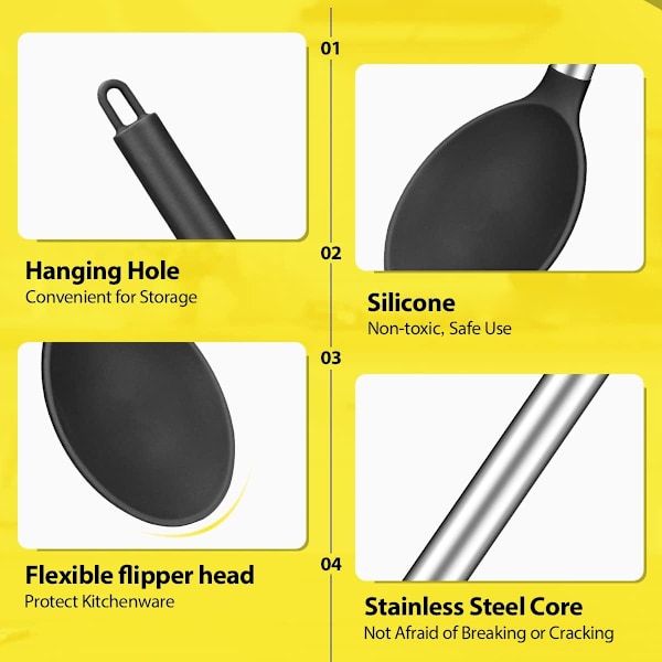 2 st silikonmatlagningsskedar, fast och slitsad skedsats, non-stick BPA icke-värmebeständig smet köksredskap, används för soppa, servering,