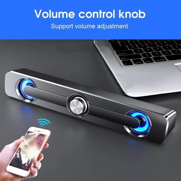 Portable Speakers Supporting a Universal 3.5mm Speaker Jack with Volume Control Knob, 2 Speakers + 2 Bass Radiators.