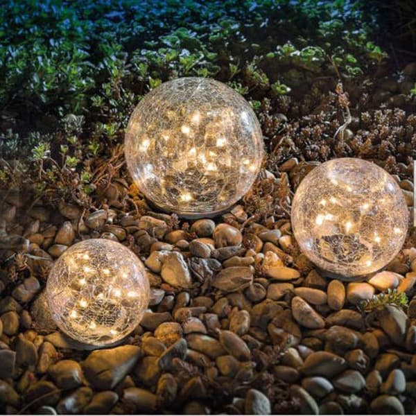 Solcellekulelys Utendørs Vanntett - Solcellekule - Solcellehagelys - Utendørs Solcellekule 4-pakning Sprekkglasskule for Plen Terrasse Hage