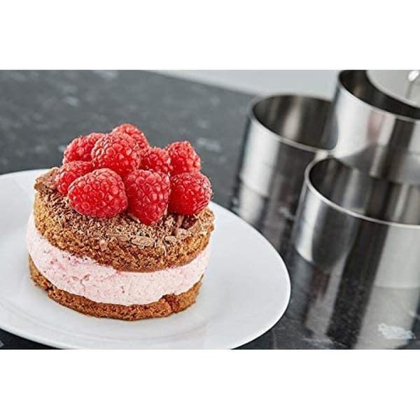 Mångsidiga matformar i rostfritt stål, rund ringform med lättanvänd tryckare för perfekt matlagning, 8 cm diameter; Höjd: 4 cm, silver, ugn &