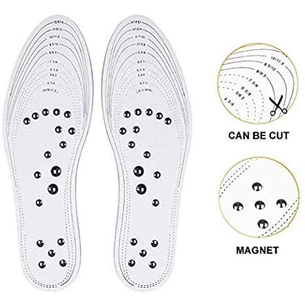 Smalnande innersulor fotmassage, magnetterapi viktminskning för fötter tvättbara och klippbara passar män och kvinnor 1 par (vit)