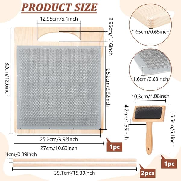 Wool Blending Board Carding Set Fiber Blending Board with 1pc Wool Brush 2pcs Wooden Sticks