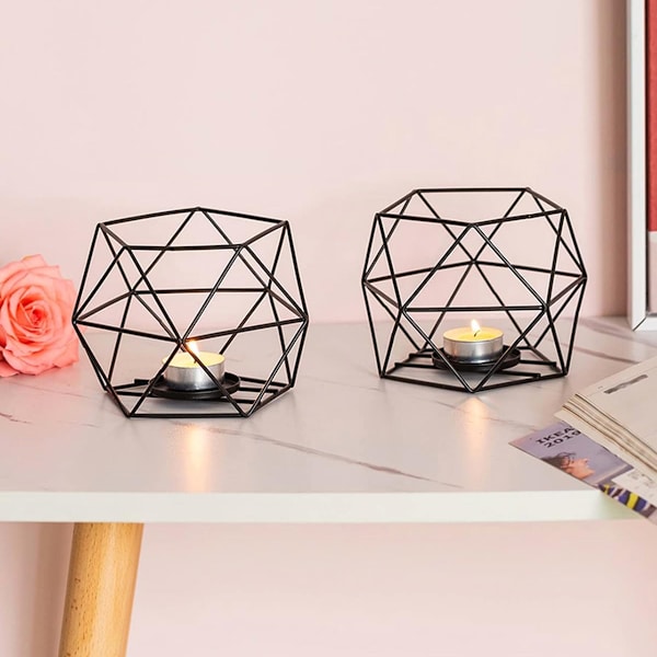 Geometrisk Tealight-hållare, Geometrisk Ljusstake för Bröllop Jul Hembordsdekorationer, Svart