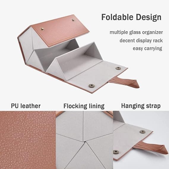 Solbrilleoppbevaring Organizer Holder Sammenleggbart Reiseetui med 5 Rom for Flere Briller