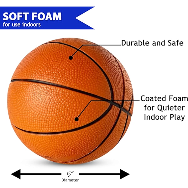 5” Gummimini-basketboll för mini-basketkorg, 2-pack, säker och tyst liten basketboll för mini-basketkorgar över dörren