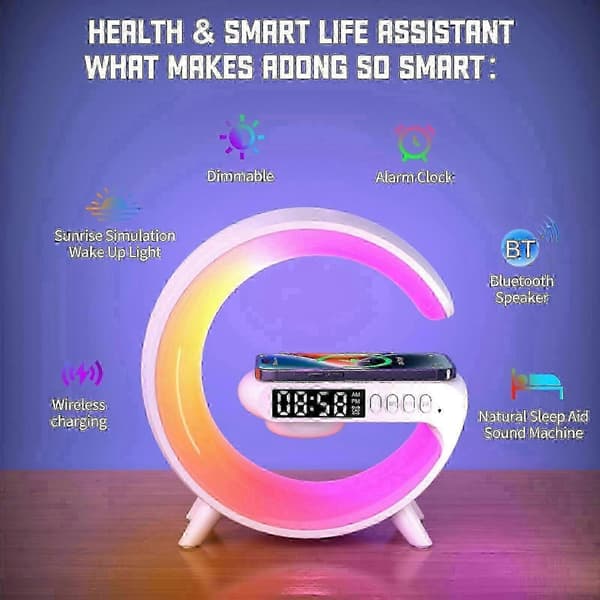 G69 G-Shaped Bluetooth Speaker with Wireless Charger & Alarm Clock Wake-up Light Black