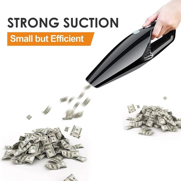 This handheld cordless and rechargeable mini car vacuum cleaner features high-efficiency wet/dry cyclonic suction and fast charging.