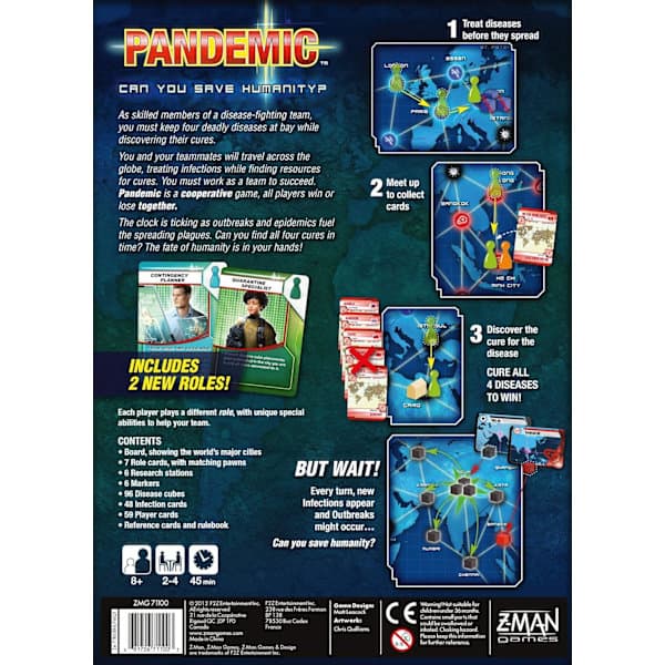 Z-Man Games | Pandemic | Brettspill | Alder 8+ | 2-4 spillere | 45 minutter spilletid