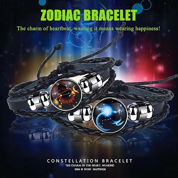 Andlig armband zodiak, lugn manifestation, skydds armband, 12 zodiak tecken läder justerbart armband, gåva för zodiakälskare. Taurus Taurus