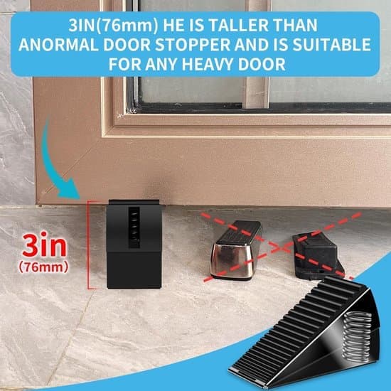 Large Door Stopper - Tall Door Wedge - Keeps Doors Open - Adjustable Spring Design - 3 Inches High - Black
