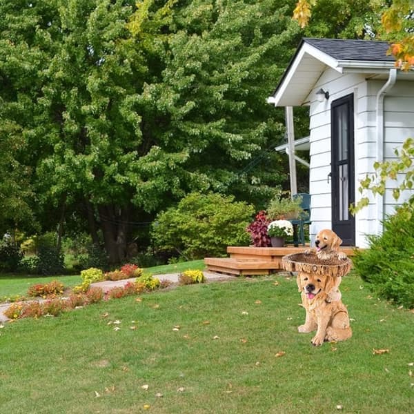 Trädgårdsfågelbad Skulptur Hundstaty Hundstaty Gräsmatta Djurfigur
