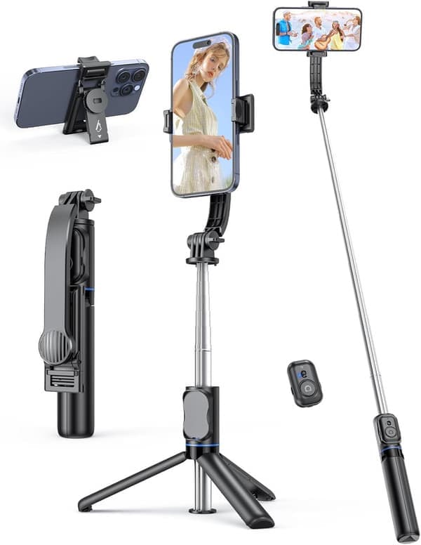 Selfie Stick/106cm Adjustable Tripod Mobile Stand with Bluetooth Remote Control, Detachable Clip, 360° Rotating Stand