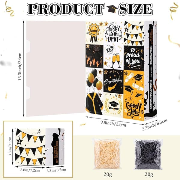 Countdown Calendar Gift Box for Graduation 12 Days 2026 Graduation Gift Box with Raffia Filling Large Inner Boxes Fill Yourself Empty Boxes