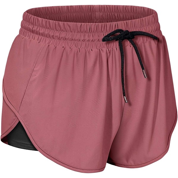 Dam Drawstring Midja Atletiska Löparshorts med Liner Innerficka$Dam Dubbel Lager Dragsko Elastisk Midja Atletiska Shorts med