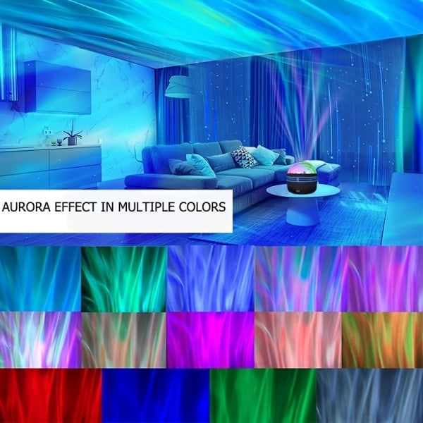 LED Vatten Mönster Stjärnklar Himmel Natt Ljus Fjärrkontroll Aurora Projektion Ljus