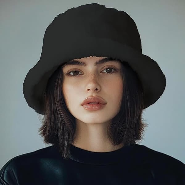 Women's Solid Color Stylish Versatile Warm Thick Fisherman Hat, Made of Lambswool.