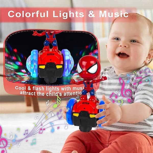 Superhelt 360-graders roterende robotleke Spiderman actionfigurer elektrisk bil og dukke interaktive lys- og lydleker gave til gutter og jenter