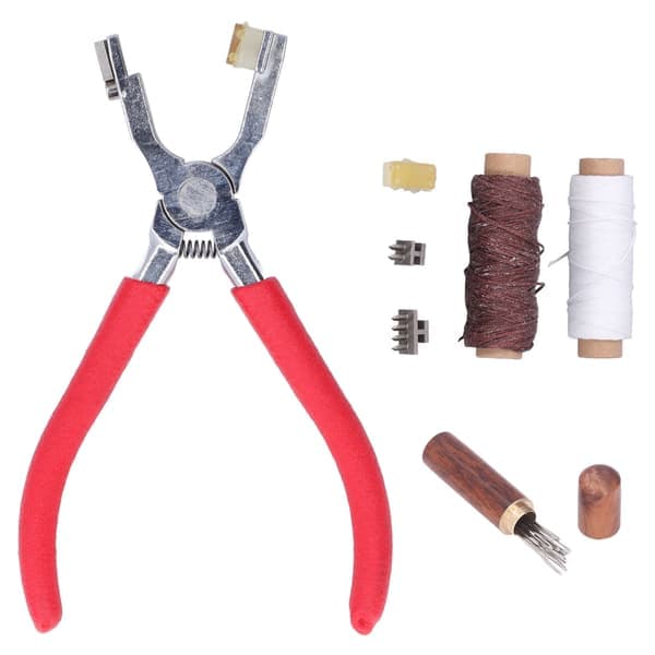 Læderarbejdsværktøj i rustfrit stål, tænger, nåle, tråde, holdbart, meget brugt læderarbejdssæt til læder-DIY