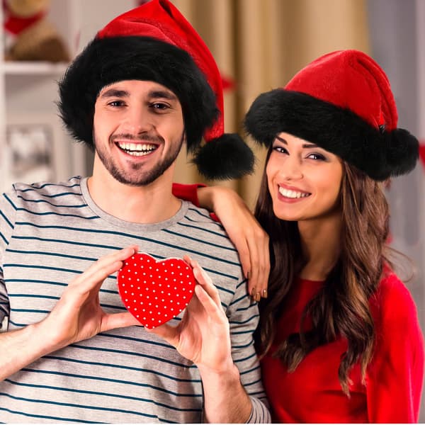 2 st Jul Tomtehatt Luddig Julhatt med Komfortfoder och Brätte Stor Unisex Plysch Tomteluva för Kvinnor Män