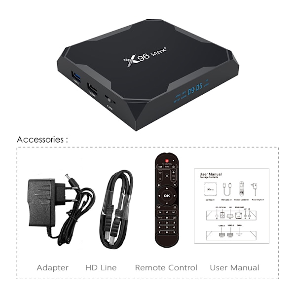 X96 Max Plus Smart TV-box Amlogic S905X3 Android 9.0 Fyrakärnig 4 GB 32 GB 2,4 GHz/5 GHz Dubbel WiFi BT4.0 4K HDR-box USB 3.0 LAN 1000M EU 4GB 64GB