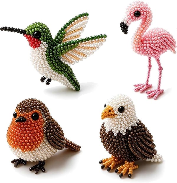 DIY Bird Beading Kit, Handmade Craft Kit with 4 Designs (Hummingbird, Flamingo, Sparrow, Eagle) B