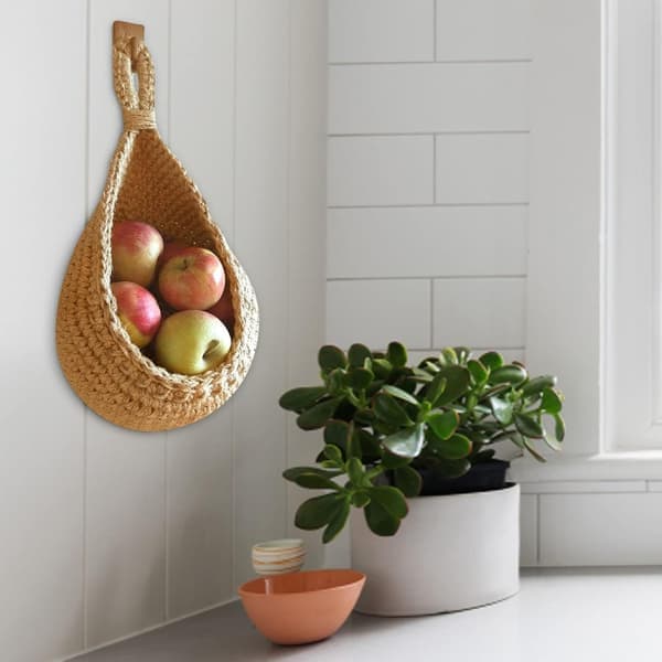 Kitchen Hanging Fruit Basket, a pack of Boho Hanging Baskets, Kitchen Countertop Fruit Basket, Handmade Woven Hanging Rack (3 pcs)
