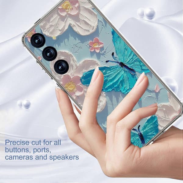 Til Samsung Galaxy S25 Mobildeksel IMD Mønstertrykk PC Mobildeksel - Blå Sommerfugl