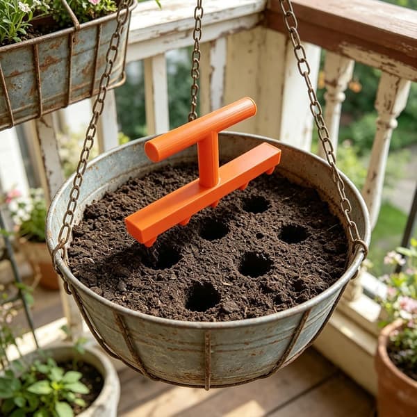 Handheld Garden Tool 5-Hole Seed Planter Soil Dibber with T-Handle for Vegetable and Flower Planting in Beds and Pots