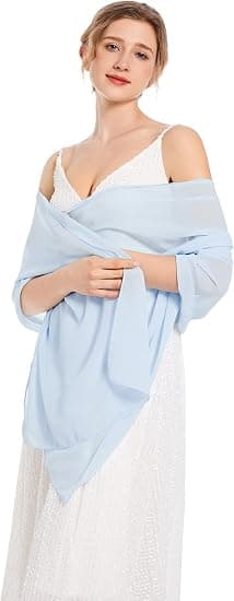 Sjaler og omslag Blødt chiffon tørklæde til aftenkjoler Bryllupsstola light blue