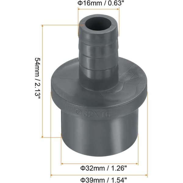 32x16 mm reduktionskoblinger, 1-pak direkte adapterforbindelse, grå