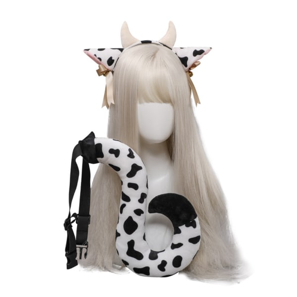 Cow Ears Pannband, Cow Ears Kostymdekoration, Cow Pannband Öron och svans (peruker ingår ej)
