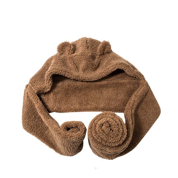 Women's Earflap Hat and Scarf All-in-One Cute Double Layer Th