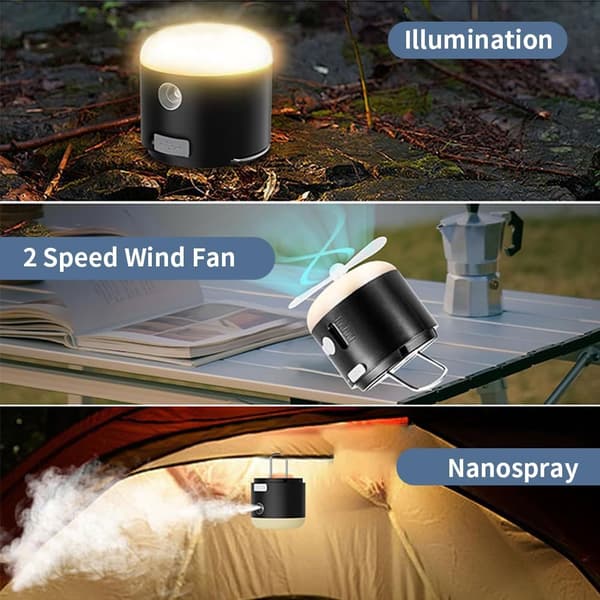 LED Camping Lantern, 4 Modi Campinglys med Vifte & Luftfukter for Fotturer Strømbrudd
