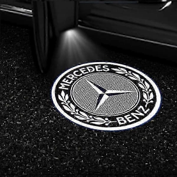 Två Mercedes-Benz välkomstlampor, kompatibla med A-klass, B-klass, C-klass, E-klass, GLE och andra modeller.