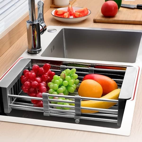 Over-the-Sink Dish Drying Rack, Extendable Over-the-Sink Grill Telescopic Drain Basket Kitchen Shelf Drain Basket Sink Rack