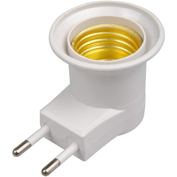 LED-lampa E27 haneuttag EU-typ pluggadapteromvandlare för lamphållare med på/av-knapp (vit*2)