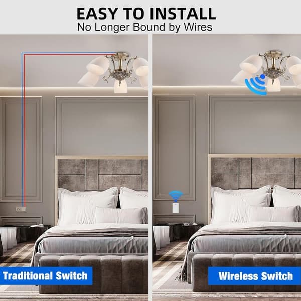 Wireless Light Switch, Battery-Free Wireless Switch 10A 230V 200-2000W, Wireless Two-Way Switch, Wireless Outdoor Switch