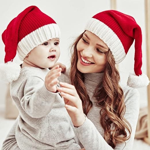 Jul tomtestickad mössa för barn babymössa vintermössa familjematchande julfest stickad mössa, 1 st